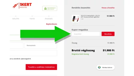 Kupon beváltása az 1Kert.hu webshop pénztárában